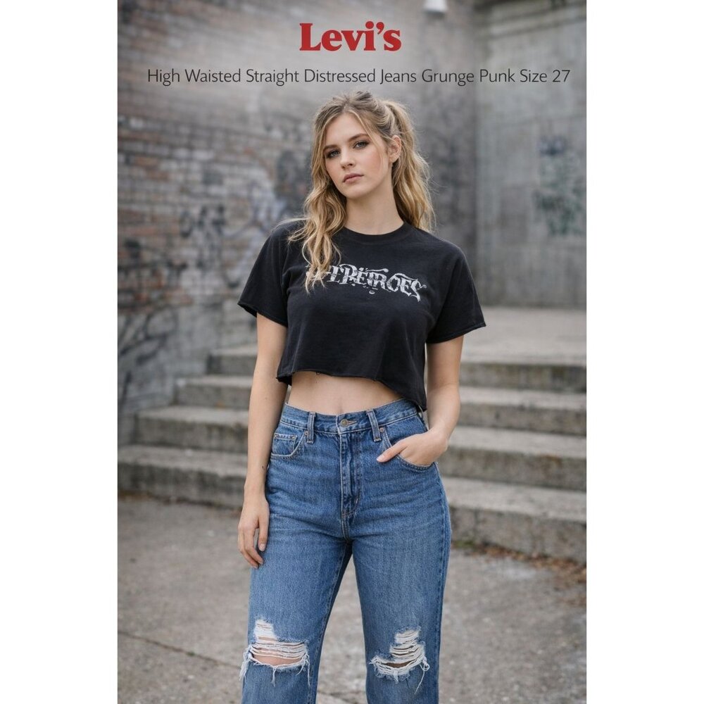 Levi’s High Waisted Straight Distressed Jeans Grunge Punk Size 27